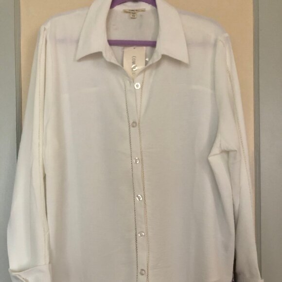 Como Blu Crochet Detail Summer Weight blouse - eggshell XL NWT - Picture 2 of 11